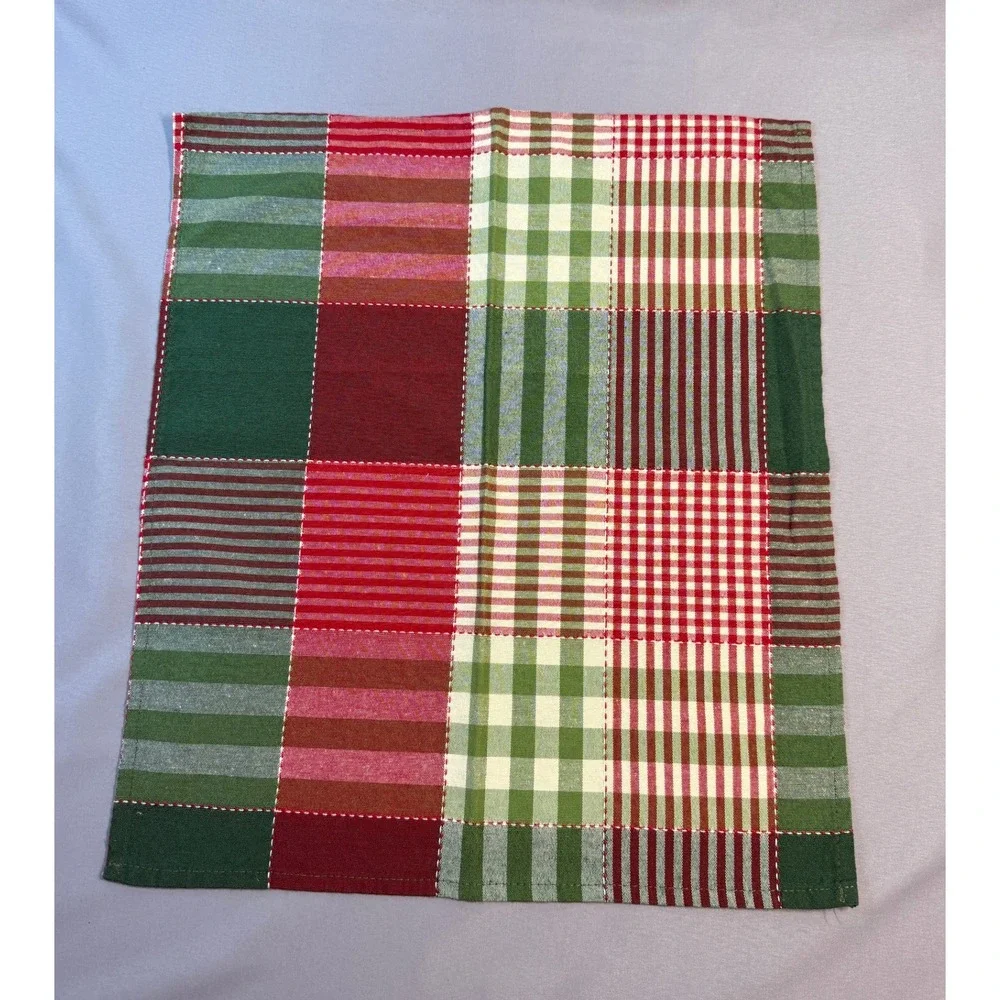 Set of 8 Plaid Cloth Napkins Christmas‎ Holiday Green Red Festive Country Chic